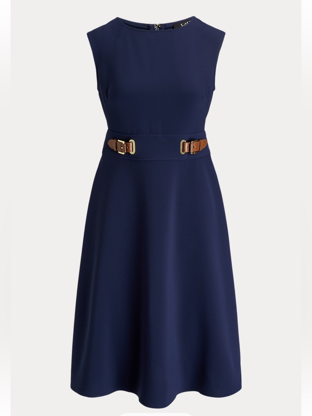 Lauren Ralph Lauren Buckle-Trim Double-Faced Crepe Shift Dress Sz 8